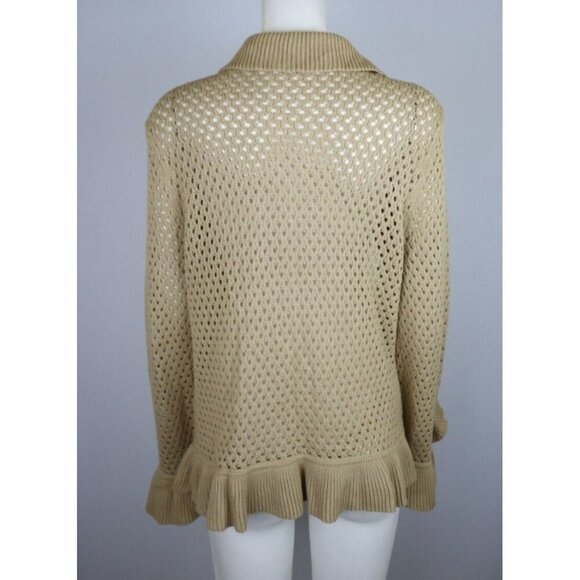 Women's Beige Open Swing Cardigan Sweater - Ruffle - Size M - Picture 3 of 5